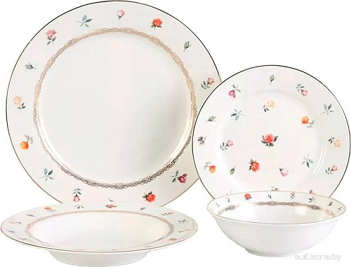 Набор обеденных тарелок Arya Blossom 8680943243188 (24шт, белый/золотистый)