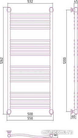 Полотенцесушитель Сунержа Флюид+ 1200x500 00-0222-1250