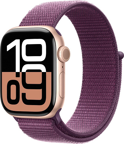 Умные часы Apple Watch Series 10 42 мм (алюминиевый корпус, розовое золото/сливовый, нейлоновый ремешок)
