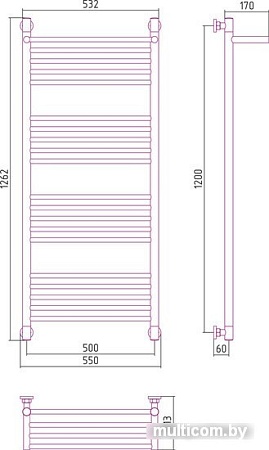 Полотенцесушитель Сунержа Богема с полкой+ 1200x500 00-0223-1250