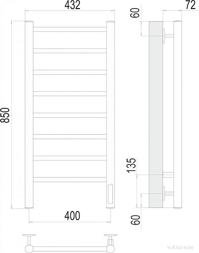 Полотенцесушитель TERMINUS Аврора П8 400x850 (быстрое прикосновение, RAL 9003 белый)