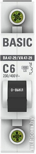 Выключатель автоматический EKF ВА 47-29 1P 6А (С) 4.5кА mcb4729-1-06C