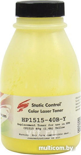 Тонер Static Control для HP CLJ CP1215/1515/1518 (желтый) 40 г