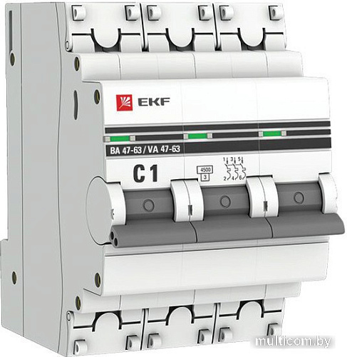 Выключатель автоматический EKF 3P 1А (C) 4.5kA ВА 47-63 mcb4763-3-01C-pro