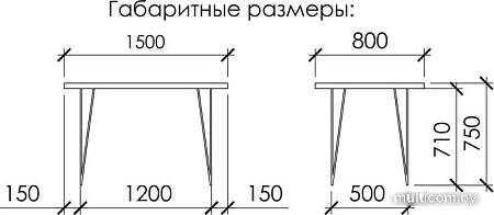 Кухонный стол Buro7 Грасхопер 150 (с обзолом, дуб мореный/черный)
