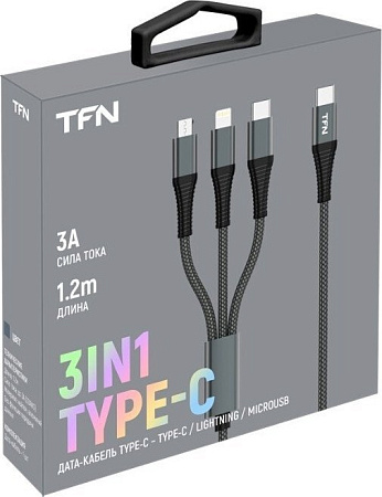 Кабель TFN TFN-C-3IN1-USBC-GR USB Type-A - USB Type-C/Lightning/microUSB (1.2 м, белый)