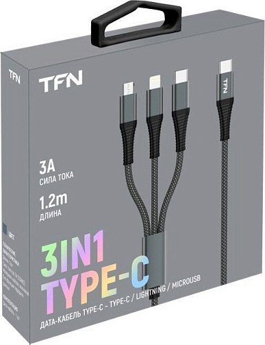 Кабель TFN TFN-C-3IN1-USBC-GR USB Type-A - USB Type-C/Lightning/microUSB (1.2 м, белый)