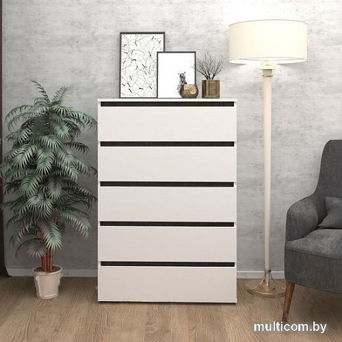 Комод Кортекс-мебель Бари 80 5ш (белый/белый/береза)