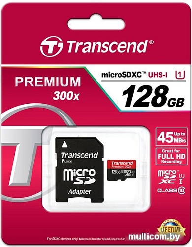 Карта памяти Transcend microSDXC UHS-I 300x Premium (Class 10) 128GB (TS128GUSDU1)