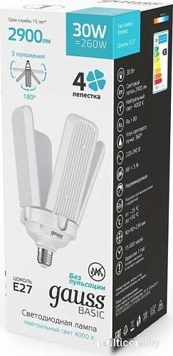 Светодиодная лампочка Gauss Basic 30W 2900lm 4000K E27 Клевер-4 11732232