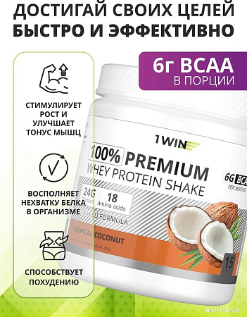 Протеин сывороточный (концентрат) 1WIN Premium Whey (тропический кокос, 450г)