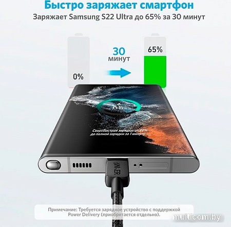 Кабель Anker PowerLine 322 USB Type-C - USB Type-C A81F5G11 (0.9 м, черный)