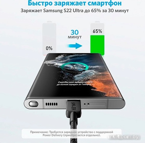 Кабель Anker PowerLine 322 USB Type-C - USB Type-C A81F5G11 (0.9 м, черный)