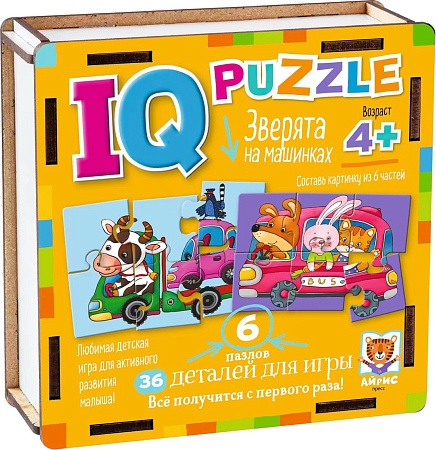 Мозаика/пазл Айрис-Пресс IQ деревянный. Зверята на машинках 4+ 9785811284597