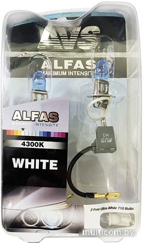 Лампа накаливания AVS Alfas +130% 4300K H3+T10 2+2шт