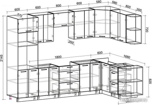 Готовая кухня Интерлиния Мила Лайт 1.68x3.0 правая без столешницы (шимо светлый/шимо темный)