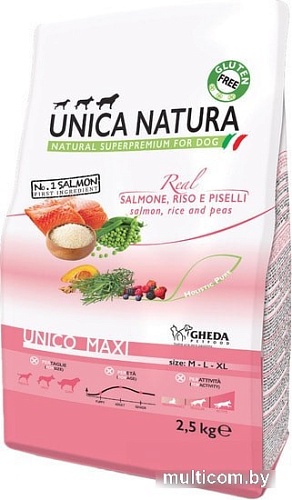 Сухой корм для собак Unica Natura Unico Maxi с лососем, рисом и горохом 2.5 кг