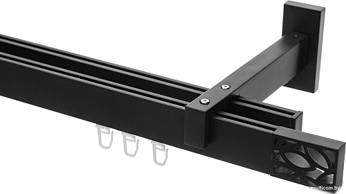 Карниз для штор Sundays Home Флэт Лайн Грид двойной (составной, черный матовый, 3.2 м)