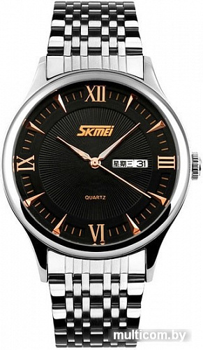 Наручные часы Skmei 9091 (черный циферблат, ремешок из нерж. стали)