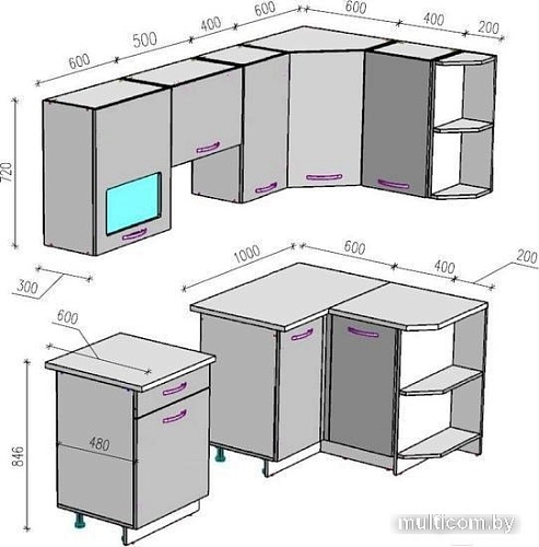 Угловая кухня ВерсоМебель Эко-5 1.2x2.1 правая (северное дерево светлое/сев дерево темное)