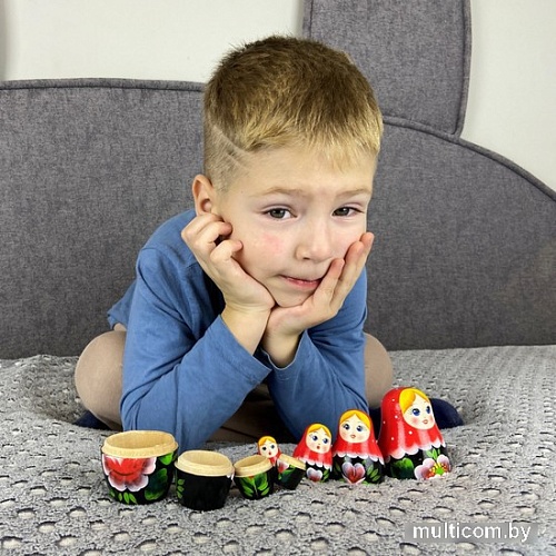 Развивающая игра Брестская Матрешка В красном платке с ромашками и маками (набор 5 шт)