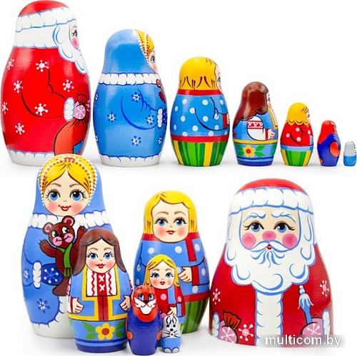 Развивающая игрушка Брестская Матрешка Рождественские Матрешки: Дед Мороз, Снегурочка и дети (набор 7 шт)