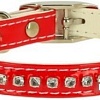 Ошейник Каскад Синтетик двойной прошитый со стразами и бубенчиком 00210106-02 (красный)