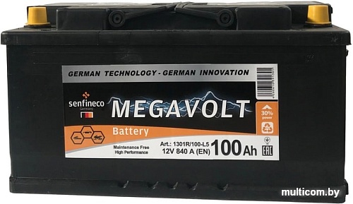 Автомобильный аккумулятор Megavolt 12V +R (100 А&middot;ч)