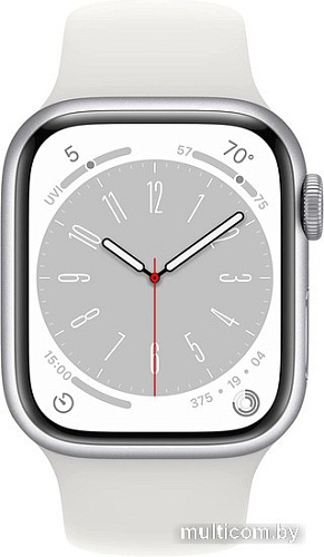 Умные часы Apple Watch Series 8 41 мм (алюминиевый корпус, серебристый/белый, спортивный силиконовый ремешок)