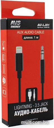 Кабель AVS AU-LJ01 Lighting - 3.5 Jack (1 м, черный)