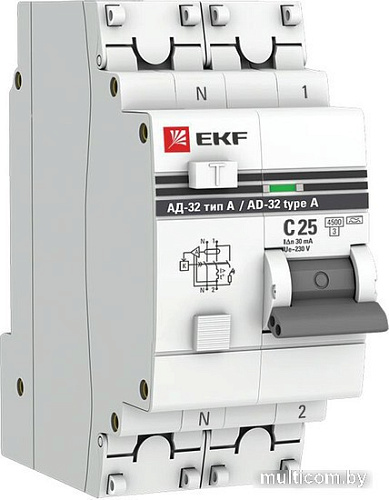 Дифференциальный автомат EKF PROxima АД-32 1P+N 25А30мА DA32-25-30-a-pro