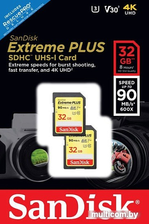 Карта памяти SanDisk Extreme Plus SDHC SDSDXWF-032G-GNCI2 2x32GB