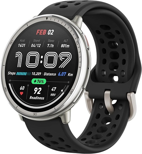Умные часы Amazfit Active 2 (серебристый, с черным силиконовым ремешком)