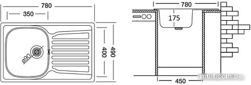 Кухонная мойка Ukinox Комфорт COL780.490 GT8K 1R