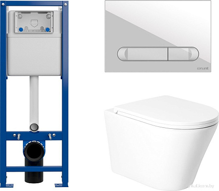 Унитаз подвесной Saniteco KW-9005W в комплекте с инсталляцией + 64109 + S-IN-MZ-VECTOR