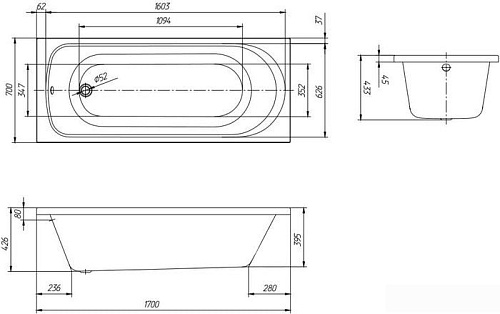 Ванна Ventospa Metida 170x70 (с каркасом и экраном)