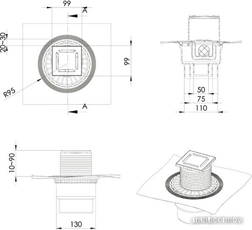 Трап/канал Berges Wasserhaus Zentrum Norma 100x100 090462 (матовый хром)