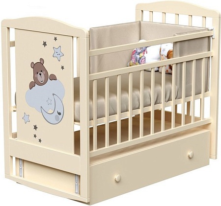 Классическая детская кроватка VDK Birba маятник и ящик (слоновая кость)