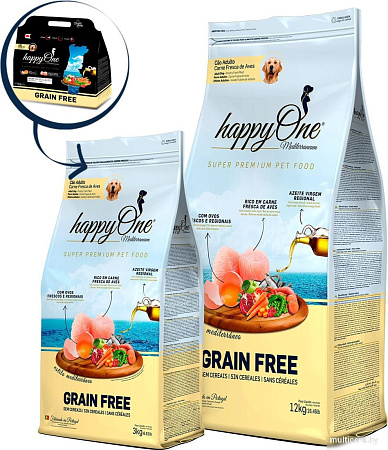 Сухой корм для собак HappyOne Mediterraneum беззерновой со свежим яйцом и свежим мясом птицы 3 кг