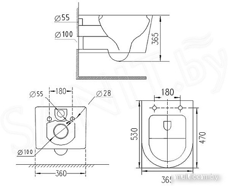 Унитаз подвесной Roxen Vortex Tornado в комплекте с инсталляцией StounFix Slim 6 в 1 964480 (кнопка: белый глянец)