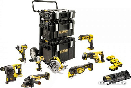 DeWalt DCK853P4 (шуруповерт, винтоверт, перфоратор, УШМ, дисковая пила, сабельная пила, реноватор, фонарь, 4 АКБ, тележка)