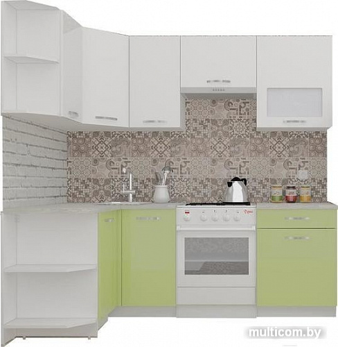 Угловая кухня ВерсоМебель ЭкоЛайт-6 1.2x2.2 правая (белый/нежно-зеленый)