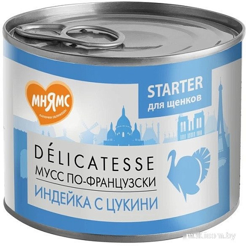 Консервированный корм для собак Мнямс Паштет из индейки с цукини для щенков Мусс по-французски 200 г