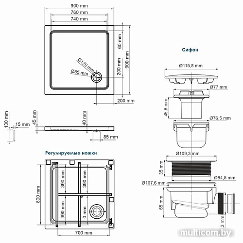 Душевой поддон Wasserkraft Amper 29T03