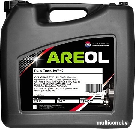 Моторное масло Areol Trans Truck 10W-40 20л