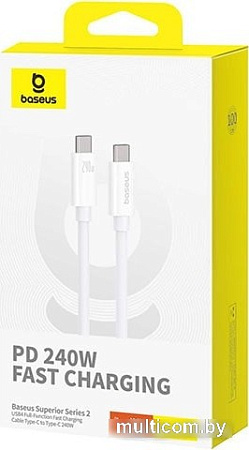 Кабель Baseus Superior Series 2 USB4 Full-Function Fast Charging Cable 240W USB Type-C - USB Type-C (1 м, белый)