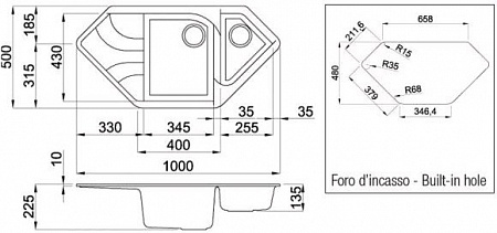 Кухонная мойка Elleci Ego Corner M73 Titanium