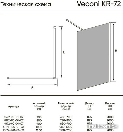 Душевая стенка Veconi KR-72 KR72-100-01-C7