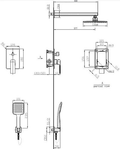 Душевая система Esko Squared Chrome 6in1 SQ