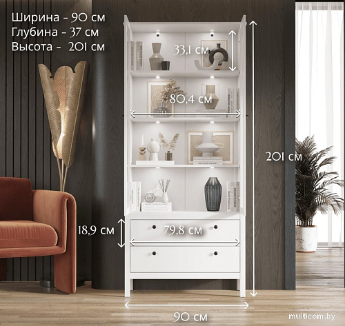 Шкаф-витрина Black Red White Ewa REG2W2S с подсветкой (белый)
